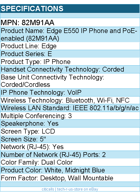 HP Poly 82M91AA Edge E550 IP Phone - Corded - Corded/Cordless - Wi-Fi