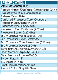 Lenovo 82W2002JUS  300e Yoga Gen 4 - 11.6" Touchscreen - 2 in 1 Chromebook
