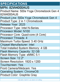 Lenovo 82W4000AUS 500e Yoga Gen 4 - 12.2" Touchscreen - 2 in 1 Chromebook