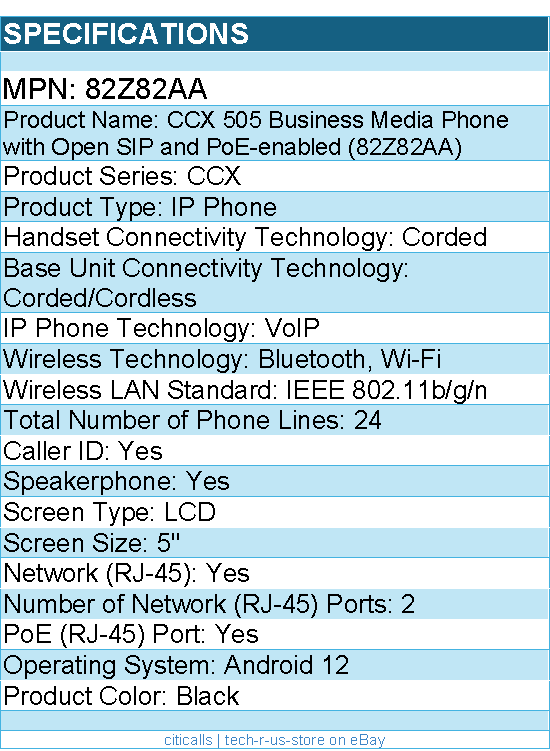 HP Poly 82Z82AA CCX 505 IP Phone - Corded - Corded/Cordless - Wi-Fi