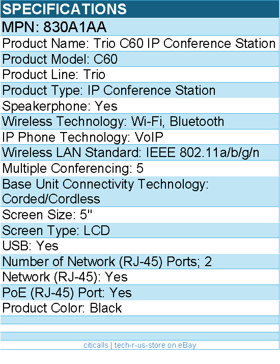 HP Poly 830A1AA Trio C60 IP Conference Phone for Microsoft Teams and PoE-enabled