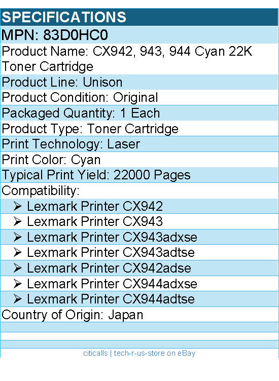 Lexmark 83D0HC0 Unison Original Laser Toner Cartridge - Cyan - 1 Each