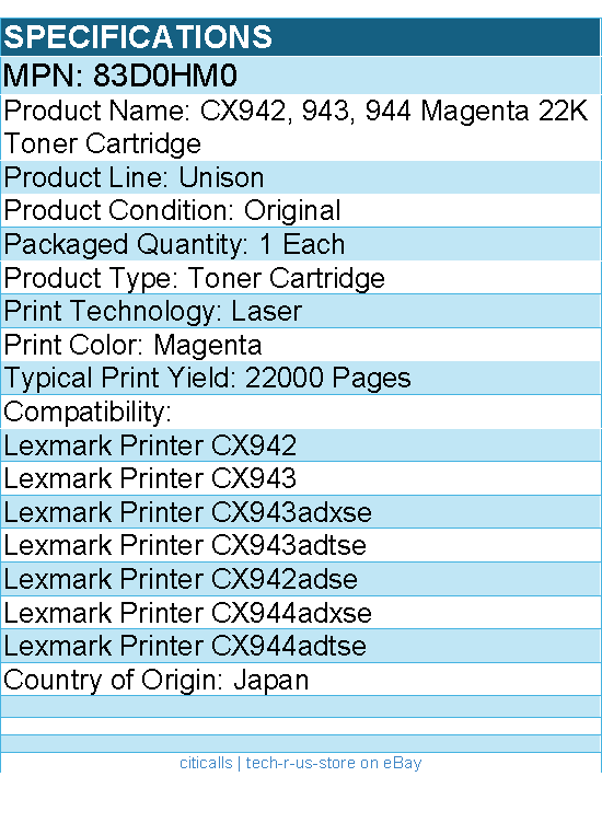 Lexmark 83D0HM0 Unison Original Laser Toner Cartridge - Magenta - 1 Each