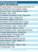 Lenovo 83HJ0002UB Duet EDU G2 Chromebook Tablet - 10.9" - Luna Gray
