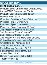 Lenovo 83HJ0002UB Duet EDU G2 Chromebook Tablet - 10.9" - Luna Gray