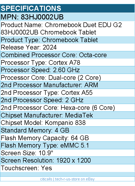 Lenovo 83HJ0002UB Duet EDU G2 Chromebook Tablet - 10.9" - Luna Gray