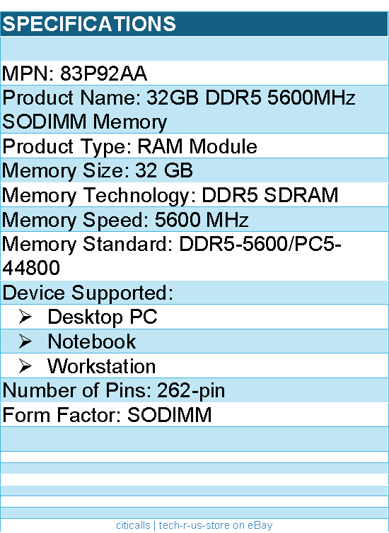 HP 83P92AA 32GB DDR5 5600MHz SODIMM Memory - For Desktop PC, Notebook