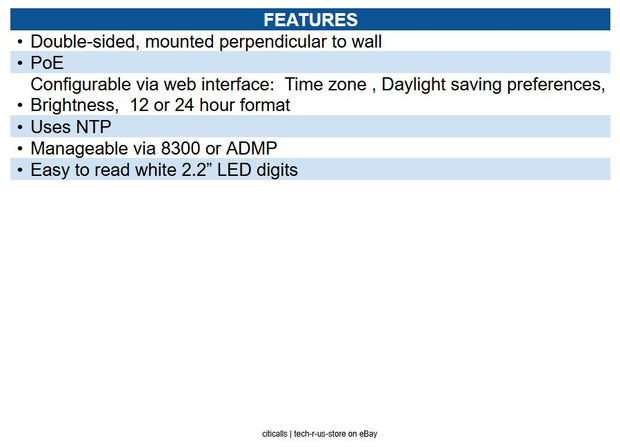 Algo 8402 IP Digital Clock - Dual Sided, Easy to read white 2.2” LED digits