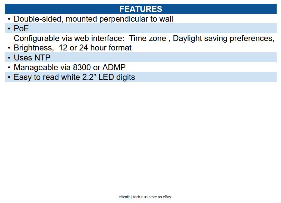 Algo 8402 IP Digital Clock - Dual Sided, Easy to read white 2.2” LED digits