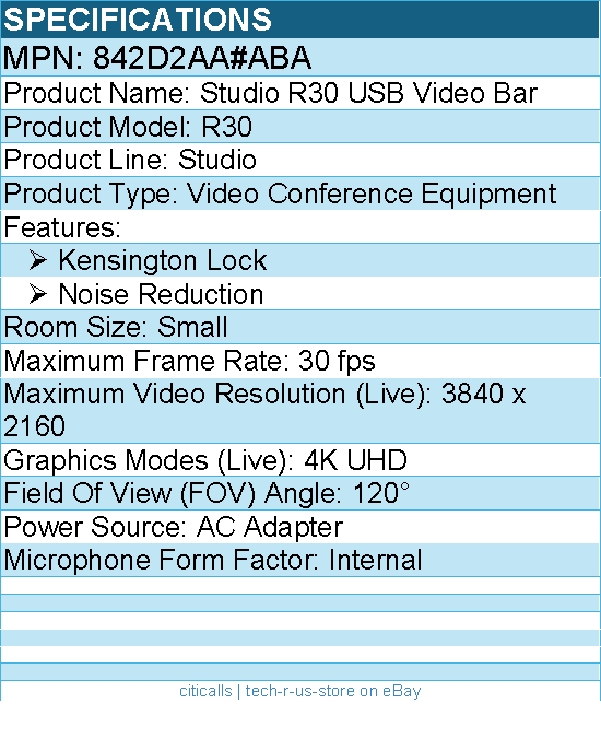 HP Poly 842D2AA#ABA Studio R30 USB Video Bar - Video Conference Equipment