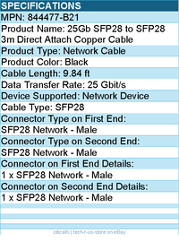 HPE 844477-B21 25Gb SFP28 to SFP28 3m Direct Attach Copper Cable - 9.84 ft