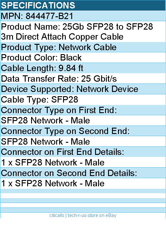 HPE 844477-B21 25Gb SFP28 to SFP28 3m Direct Attach Copper Cable - 9.84 ft