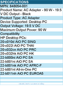 HPI 848054-001 AC Adapter - 90 W - 19.5 V DC Output - Black