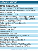 HP Poly 848Z8AA#AC3 CCX 400 IP Phone - Corded - Desktop, Wall Mountable