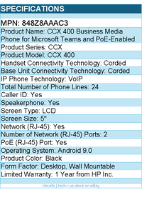 HP Poly 848Z8AA#AC3 CCX 400 IP Phone - Corded - Desktop, Wall Mountable