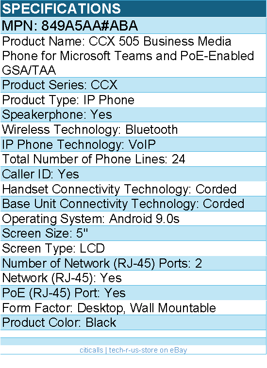 HP Poly 849A5AA#ABA Business Media Phone for Microsoft Teams and PoE-enabled