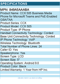 HP Poly 849A5AA#ABA CCX 505 Business Media Phone for Microsoft Teams