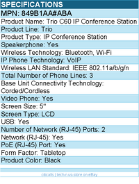HP Poly 849B1AA#ABA Trio C60 IP Conference Phone for Microsoft Teams Full Radio