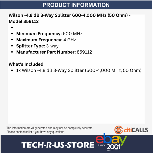 Wilson 859112 -4.8 dB 3-Way Splitter 50 Ohm 600-4000 MHz N-Female for WilsonPro