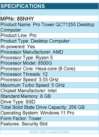 Dell 85NHY Pro Tower QCT1255 Desktop Computer - AMD Ryzen 5 8500G - Tower