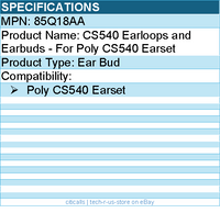 HP Poly 85Q18AA CS540 Earloops and Earbuds - For Poly CS540 Earset