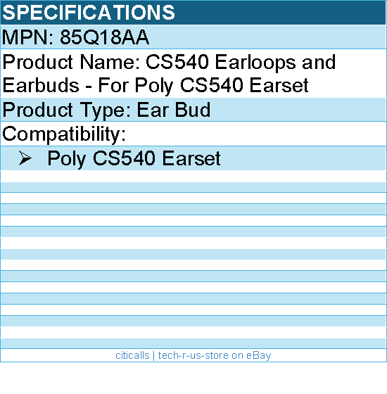 HP Poly 85Q18AA CS540 Earloops and Earbuds - For Poly CS540 Earset