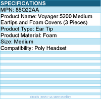 HP Poly 85Q22AA Voyager 5200 Medium Eartips and Foam Covers For Poly Headset