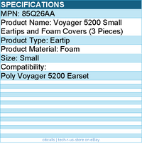 HP Poly 85Q26AA Voyager 5200 Small Eartips & Foam Covers For Voyager 5200 Earset