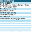 HP Poly 85Q33AA Medium Eartips - Black - for Poly Voyager 6200