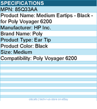 HP Poly 85Q33AA Medium Eartips - Black - for Poly Voyager 6200