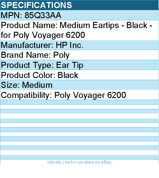HP Poly 85Q33AA Medium Eartips - Black - for Poly Voyager 6200