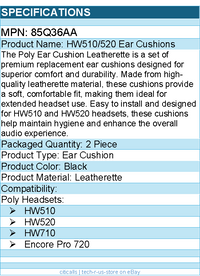HP Poly 85Q36AA EncorePro HW510/520 Leatherette Ear Cushions (2 Pieces)