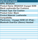 HP Poly 85Q42AA Voyager 8200 Black Leatherette Ear Cushions