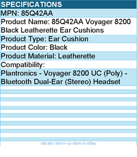 HP Poly 85Q42AA Voyager 8200 Black Leatherette Ear Cushions
