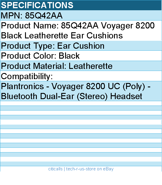 HP Poly 85Q42AA Voyager 8200 Black Leatherette Ear Cushions