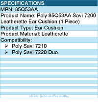 HP Poly 85Q53AA Savi 7200 Leatherette Ear Cushion (1 Piece)