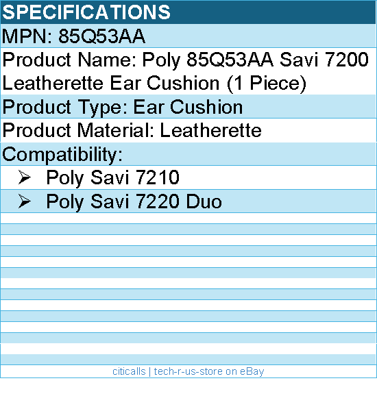 HP Poly 85Q53AA Savi 7200 Leatherette Ear Cushion (1 Piece)