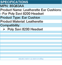 HP Poly 85Q63AA 8200 Leatherette Ear Cushions - For Poly Savi 8200 Headset