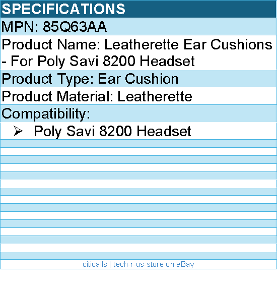 HP Poly 85Q63AA 8200 Leatherette Ear Cushions - For Poly Savi 8200 Headset