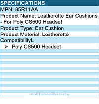 HP Poly 85R11AA CS500  Leatherette Ear Cushions - For Poly CS500 Headset
