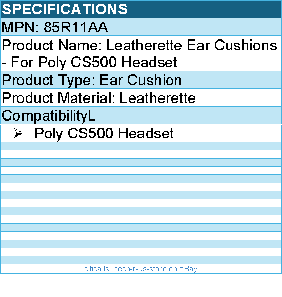 HP Poly 85R11AA CS500  Leatherette Ear Cushions - For Poly CS500 Headset