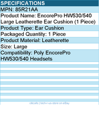 HP Poly 85R21AA EncorePro HW530/540 Large Leatherette Ear Cushion (1 Piece)