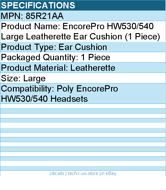 HP Poly 85R21AA EncorePro HW530/540 Large Leatherette Ear Cushion (1 Piece)