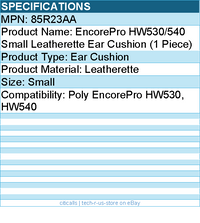 HP Poly 85R23AA EncorePro HW530/540 Small Leatherette Ear Cushion (1 Piece)