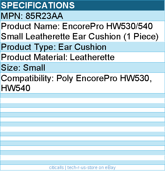 HP Poly 85R23AA EncorePro HW530/540 Small Leatherette Ear Cushion (1 Piece)