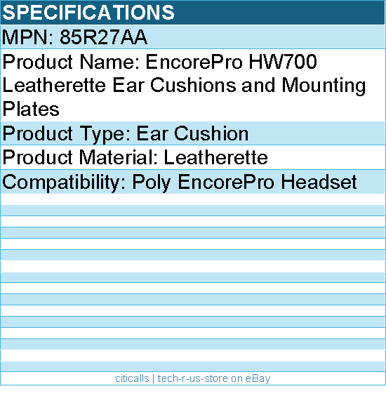 HP Poly 85R27AA EncorePro HW700 Leatherette Ear Cushions & Mounting Plates