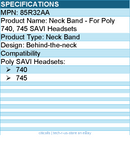 HP Poly 85R32AA 740, 745 Neck Band - For Poly 740, 745 SAVI Headsets