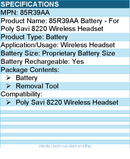 HP Poly 85R39AA 8220 Battery - For Poly Savi 8220 Wireless Headset