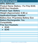 HP Poly 85R41AA Battery - Rechargeable - For Poly 8240, 8245 Savi Headsets