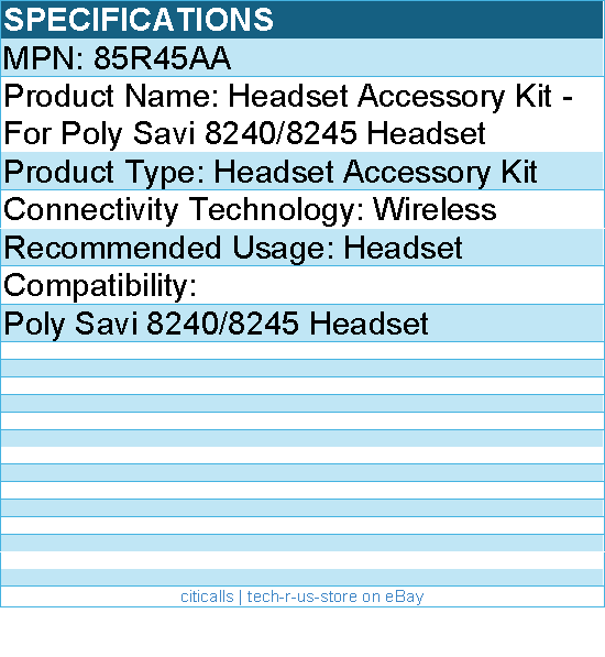 HP Poly 85R45AA Headset Accessory Kit - For Poly Savi 8240/8245 Headset